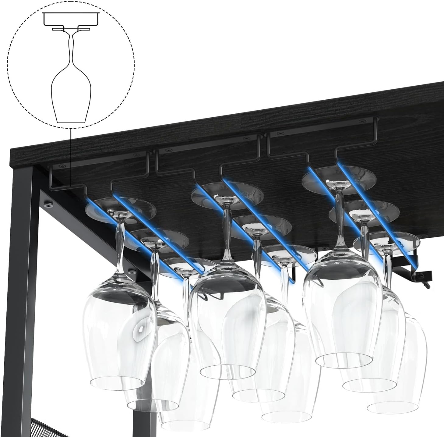 GAOMON Coffee Wine Bar Cabinet with Storage and Detachable Rack, Farmhouse Sideboard and Buffet Cabinet with Glass Holder and Mesh Door, Liquor Coffee Bar Cupboard, Black