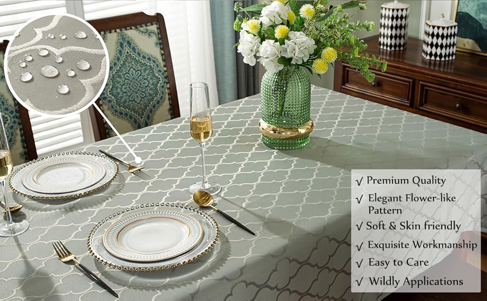 Jacquard Tablecloth Damask Fabric Table Cloth Water Resistant & Wrinkle Free Spillproof Polyester Table Cover for Kitchen Dining Tabletop (Rectangle/Oblong, 52" x 70" (4-6 Seats), Gray)