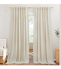 Natural Linen Curtains 84 inch Long 2 Panels Set, Grommet Top Thick Linen Burlap Semi Sheer Vertical Drapes Privacy Assured with Light Filtering for Bedroom/Living Room, W55 x L84