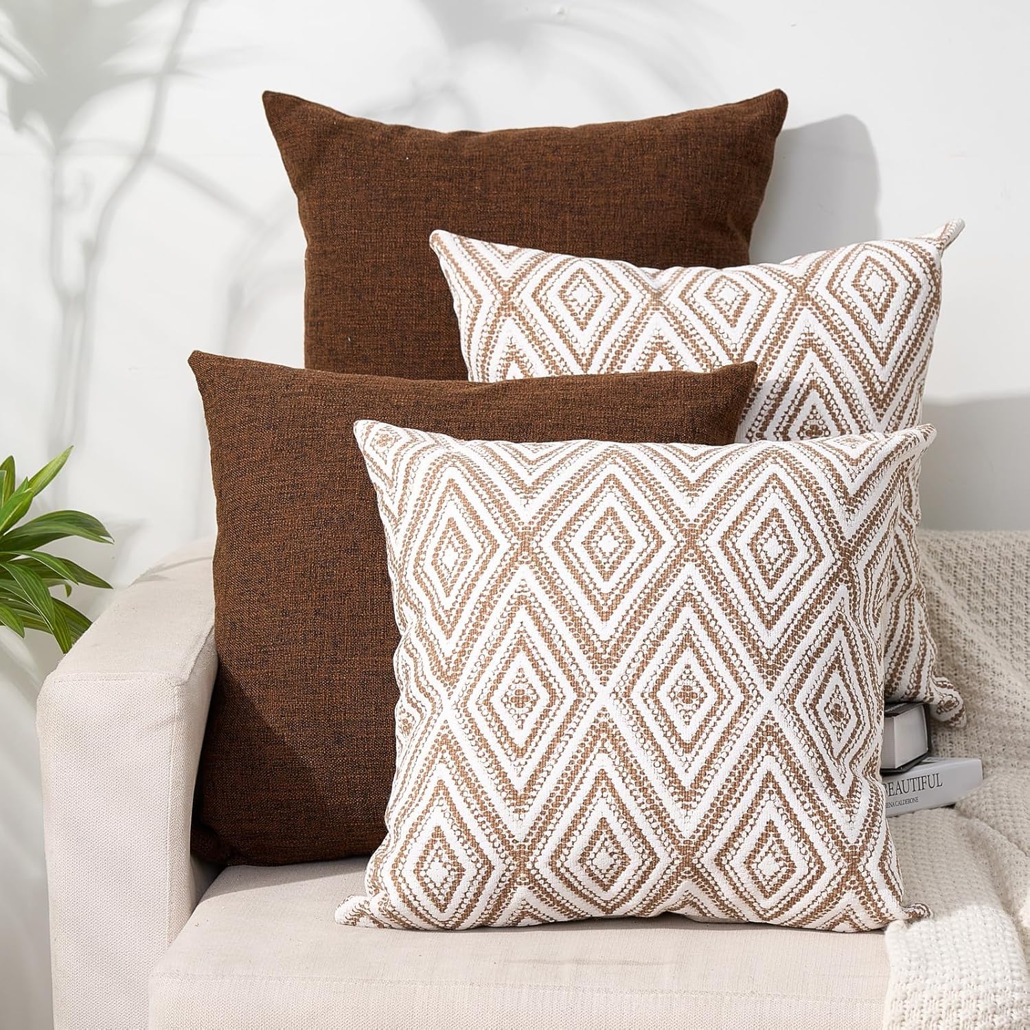 HPUK Decorative Throw Pillow Covers Set of 4 Square Couch Pillows Linen Cushion Cover for Couch Sofa Living Room, 18"x18" inches, Blue