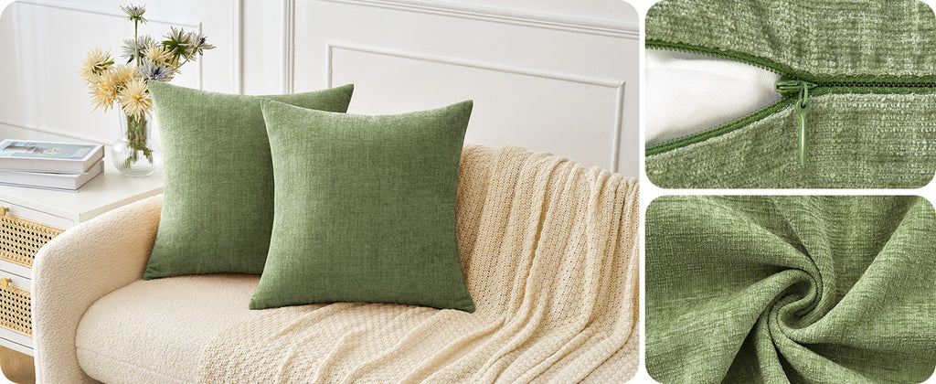 MIULEE Pack of 2 Couch Throw Pillow Covers 18x18 Inch Spring Soft Sage Green Chenille Pillow Covers for Sofa Living Room Solid Dyed Pillow Cases