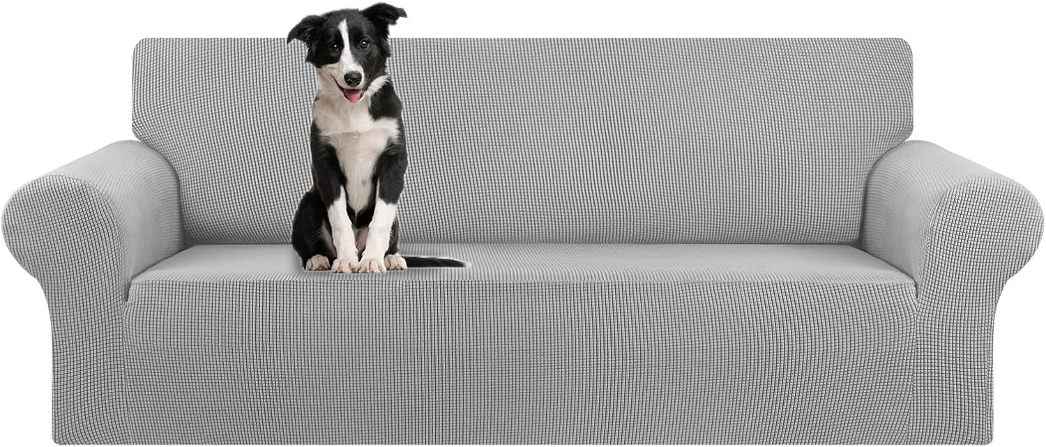 Stretch Sofa Cover Slipcover ，Couch Covers for 3 Cushion Couch Sofa pet Friendly (78"-94") Furniture Protector Sofa with Elastic Bottom for Kids,Dog, Jacquard Small Checked(Large,Black)
