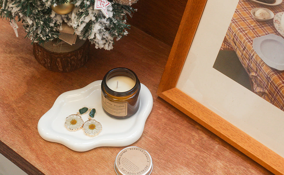 Ceramic Jewelry Tray Trinket Dish, Decorative Cloud Vanity Key Tray for Women, Ring Holder Dish, Cute Jewelry Plate Bowl Room Decor Aesthetic, White, Medium
